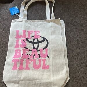 Toyota Canvas Tote Bag - Cream and Pink